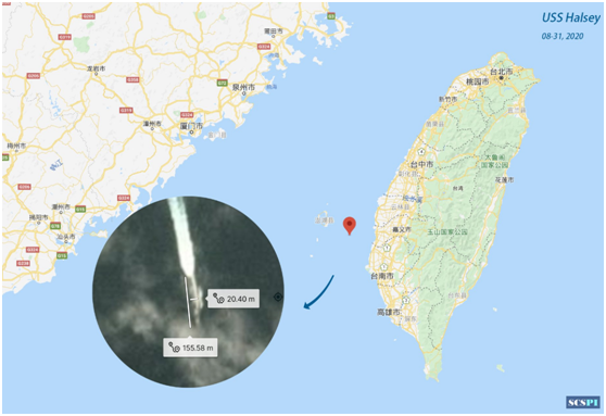 “南海战略态势感知”计划平台发布的美国“哈尔西”号驱逐舰过台湾海峡卫星照